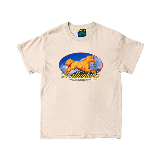 Pupik Racing Thoughts T-Shirt — front graphic in beige.