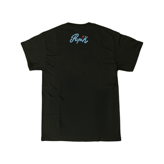 Pupik black T-shirt with the Pupik graphic printed on the back