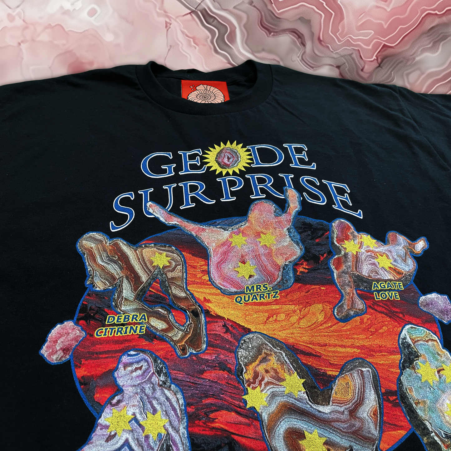 Pupik Geode Surprise T-Shirt — front graphic in black and white color options.
