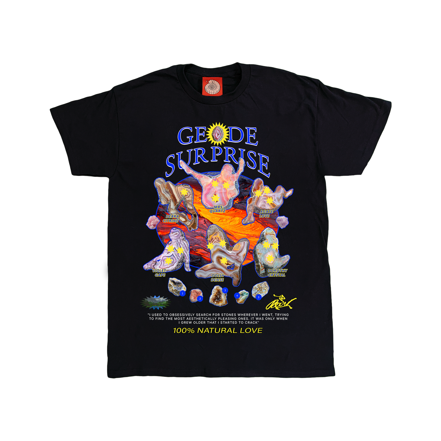 Pupik Geode Surprise T-Shirt — front graphic in black and white color options.