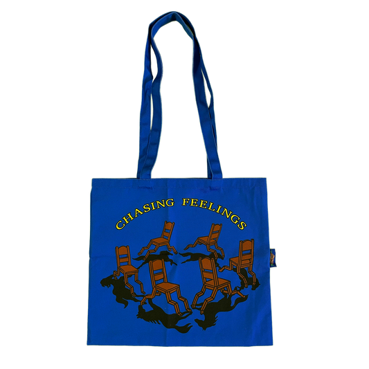 chasing feelings blue tote bag